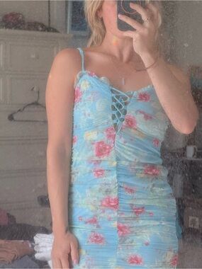 Fiesta Light Blue Floral Lace-Up Cami Top